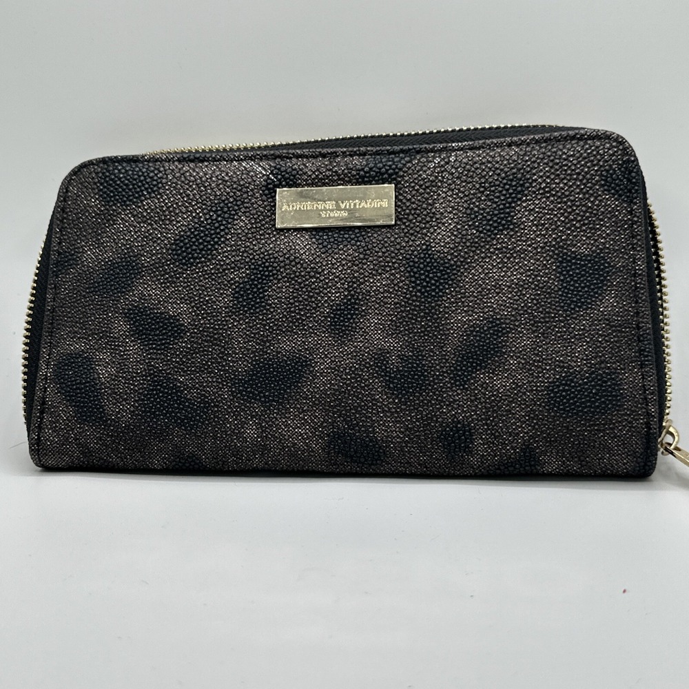 Adrienne Vittadini Studio Metallic Leopard Print Zip Around Wallet Purple Inter